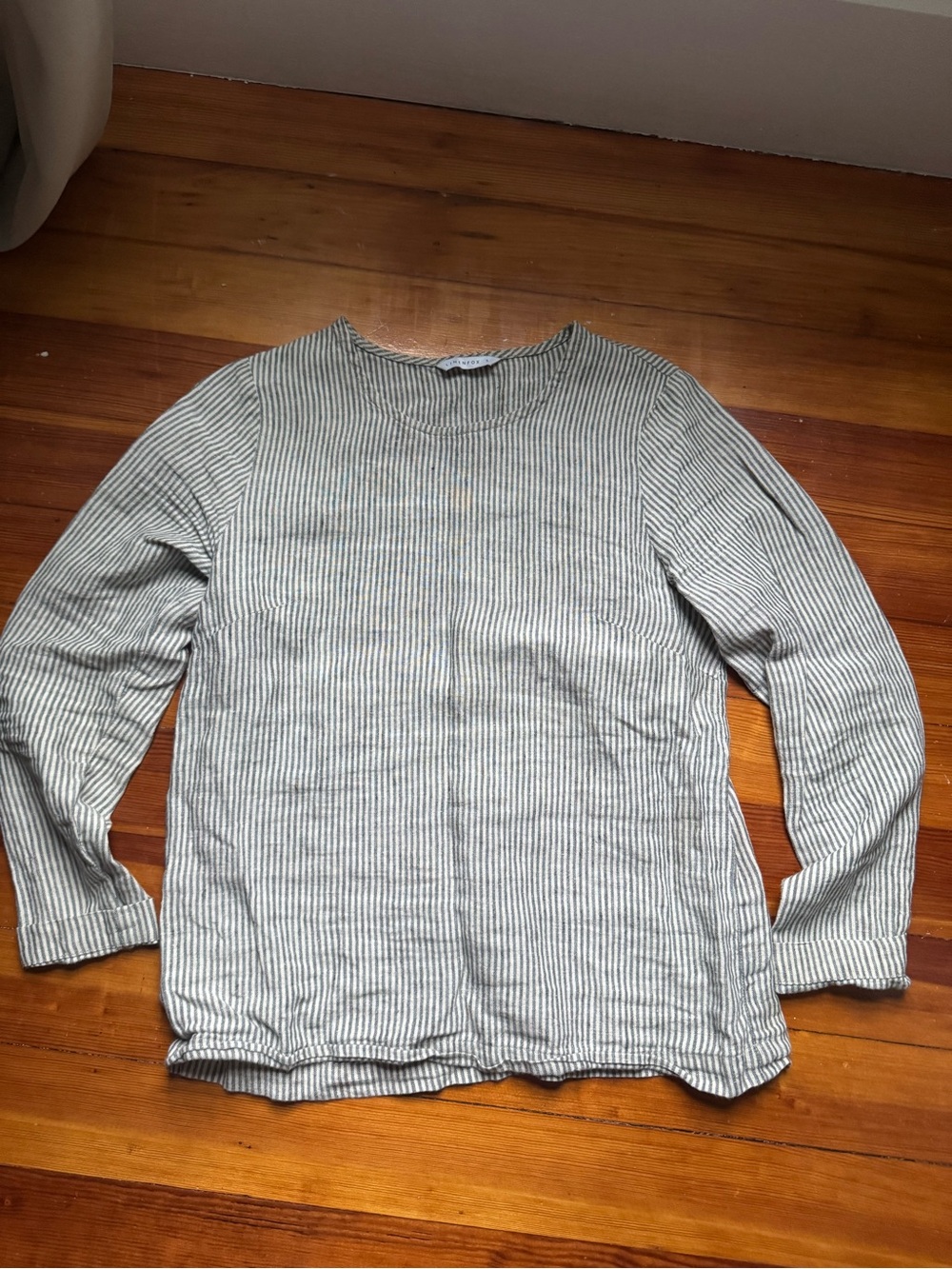 Linenfox Striped Linen Long-Sleeve Shirt — Gray & White